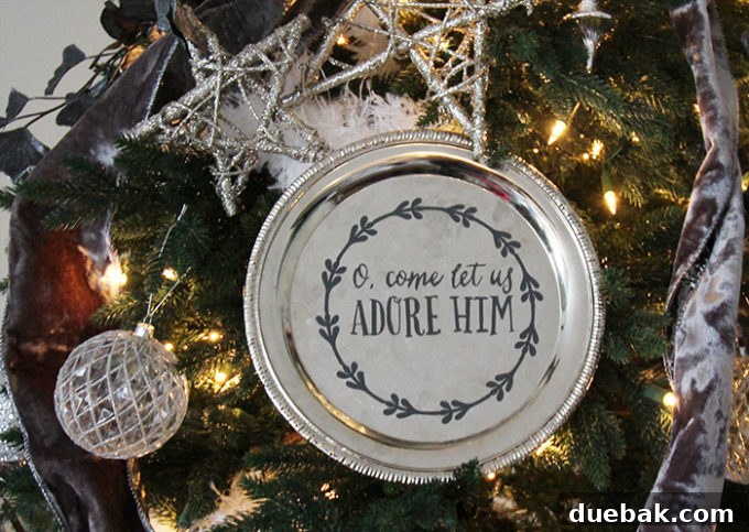 Homemade Holidays Cricut Project showcasing a DIY oversized ornament made from a dollar store tray