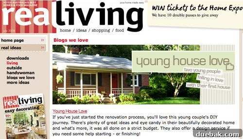 Real Living Australia 'Blogs We Love' Real Living Australia magazine spread showcasing 'Blogs We Love' featuring Young House Love
