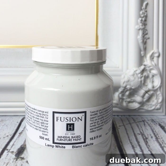A Year of DIY: Dipped Paint Frame 2 Detail shot of the painted frame next to the Fusion Mineral Paint bottle, showcasing the crisp white finish and paint quality.
