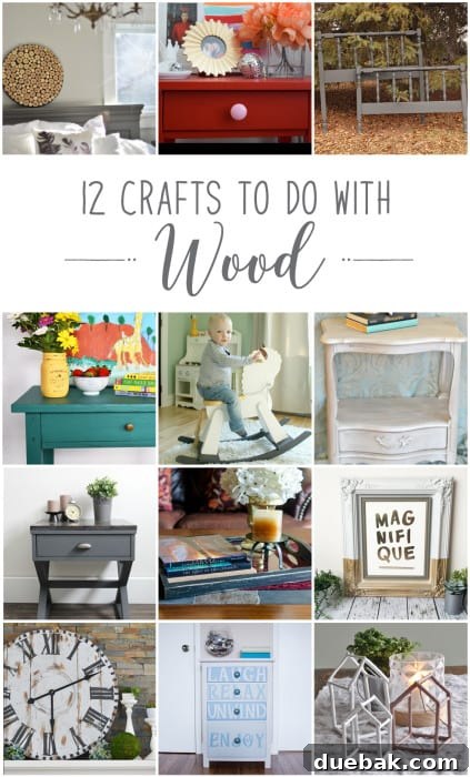 A Year of DIY: Dipped Paint Frame 3 Collage of diverse wood DIY and craft ideas from the 12 Months of DIY March Woodworking challenge, featuring projects like tables, frames, and decor.