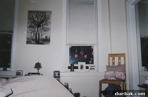 A young woman's first apartment in Brooklyn, showcasing DIY decor like repurposed denim pillows and wax paper stained-glass hearts.
