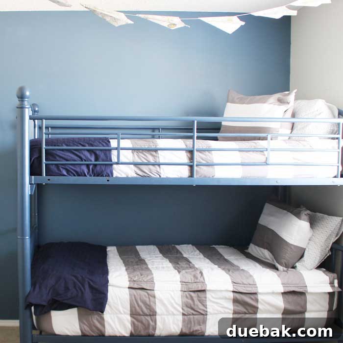 Boys bedroom after painting, fresh blue walls