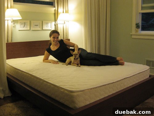 Our Organic Latex Mattress The Secret to Our Best Rest Yet 10 Posing on the new Savvy Rest mattress