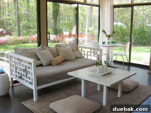 Designing Our First Home's Curb Appeal 4 Another interior view of the sunroom, highlighting the door leading to the patio with a doormat visible.