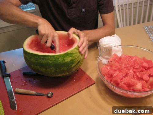 Watermelon with sides thinned by a melon baller