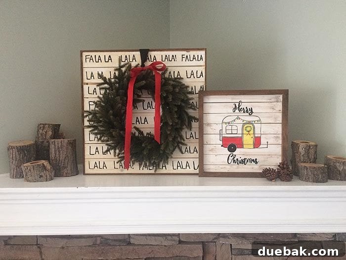 Applying wood stain to the frame of a DIY holiday sign