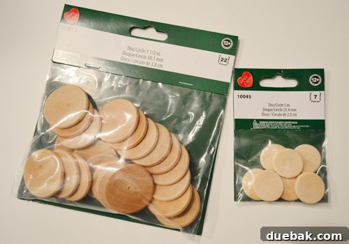 Assortment of wooden craft discs for play money