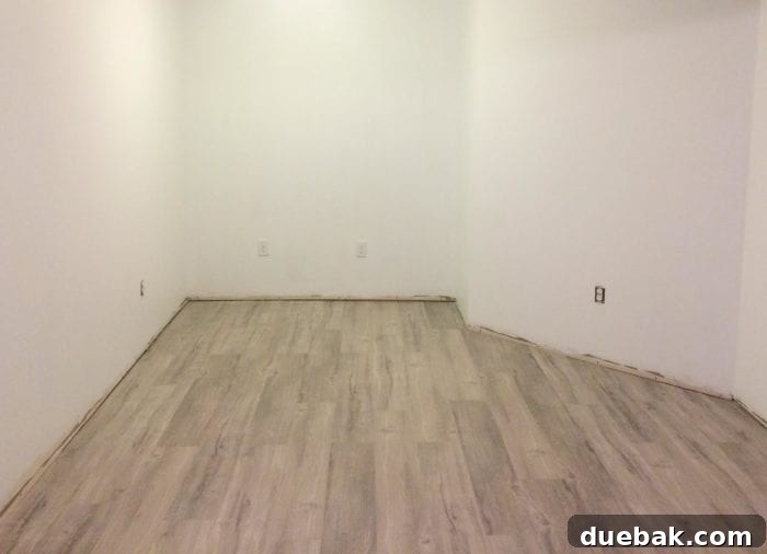 Transform Your Space with Vinyl Plank Flooring 14 How to DIY installing vinyl plank floors, showing the finished basement floor