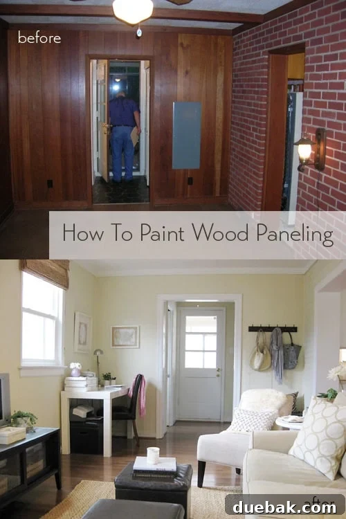 Transform Wood Paneling with Paint for a Modern Look 2 Successfully painted wood paneling, showcasing a dramatic before and after room transformation