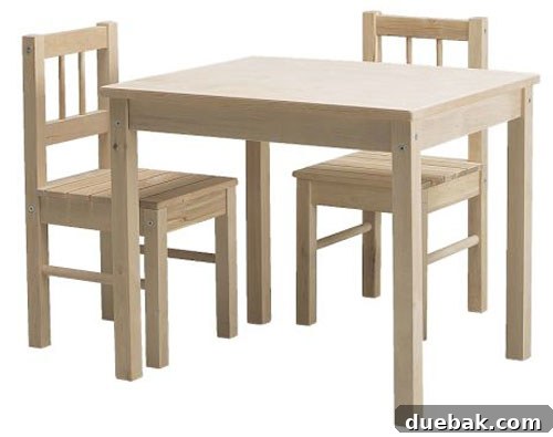 DIY Kids' Furniture: Vibrant Paint Makeover 2 Standard IKEA kids table and chair set in unfinished pine wood, a popular blank canvas for DIY projects.