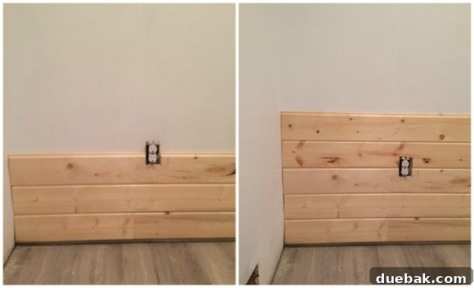 Basement Playroom Transformation with Shiplap and Behr Paint 2 Shiplap installation starting from the bottom