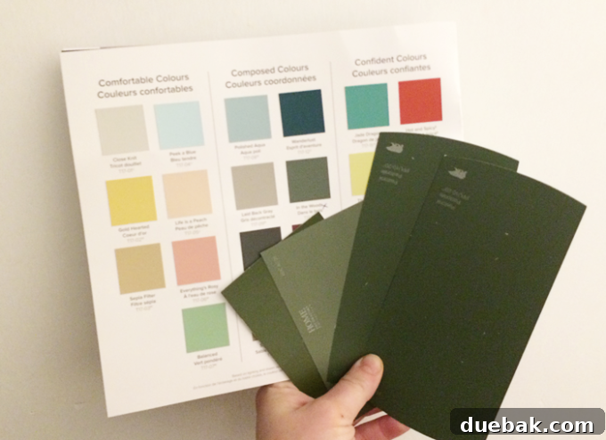 Basement Playroom Transformation with Shiplap and Behr Paint 6 BEHR paint color swatches, including In The Woods