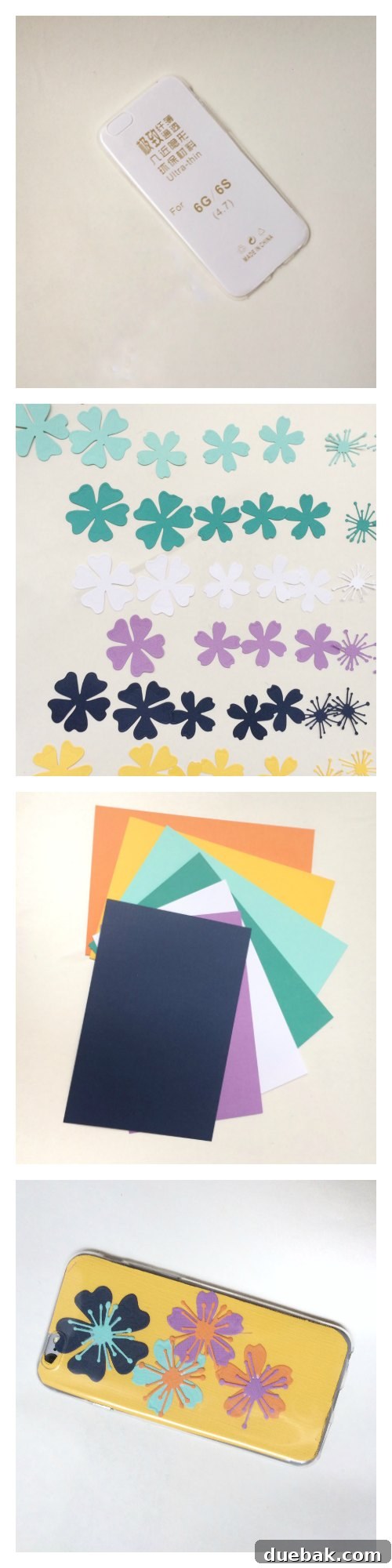 Pinterest pin graphic for an easy DIY custom iPhone case craft project using the Spellbinders kit, featuring vibrant paper flowers