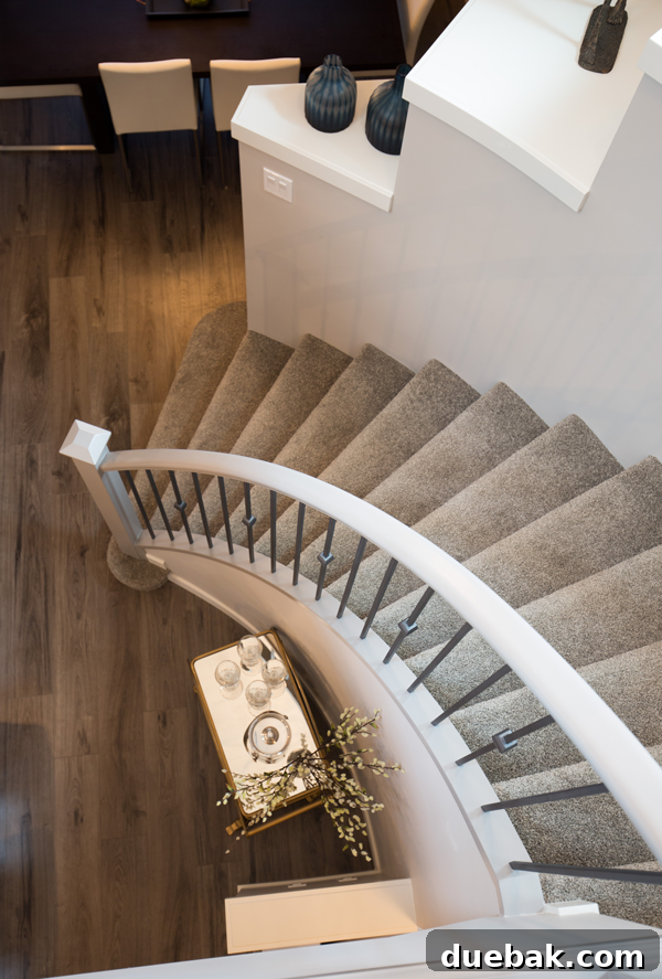 Stairwell view emphasizing the graceful curve and ample space