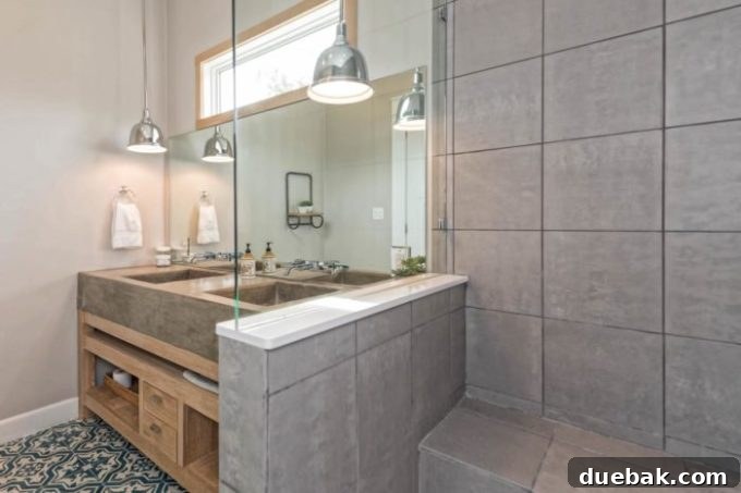 Detailed view of the illuminated custom shower shelves in the master bathroom