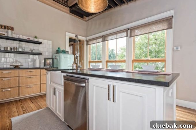 Detailed view of the kitchen counter and sink area in the Shotgun House