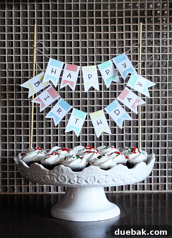 Free Printable Birthday Treat Banner for Cakes and Cupcakes 3 Easy DIY birthday cake decoration being assembled