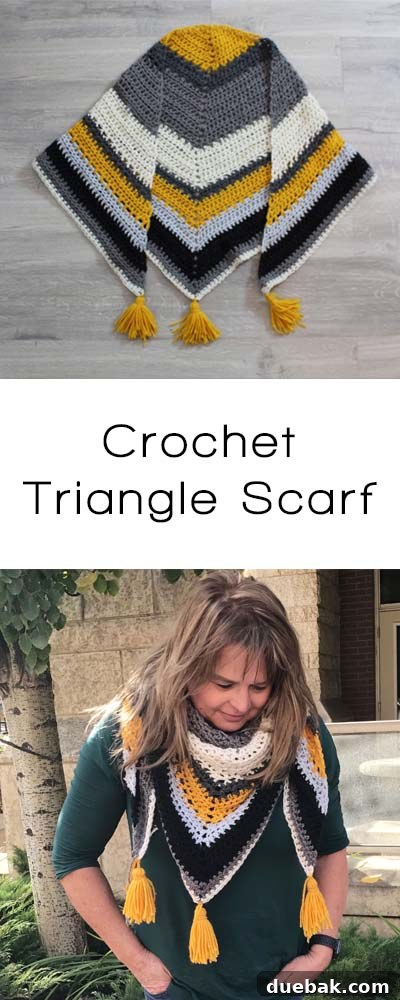 Statement Crochet Pointed Shawl 6 Pinterest pin for oversized crochet triangle scarf pattern, featuring the finished scarf