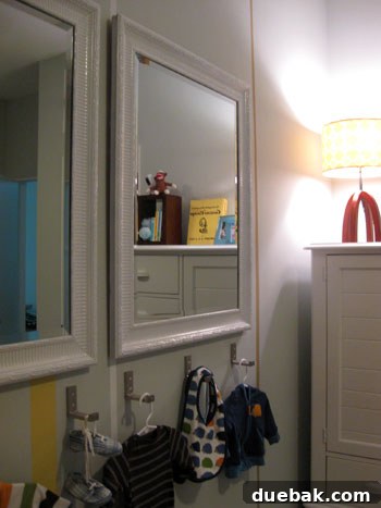 Mirrors reflecting light in the nursery, adding to spaciousness