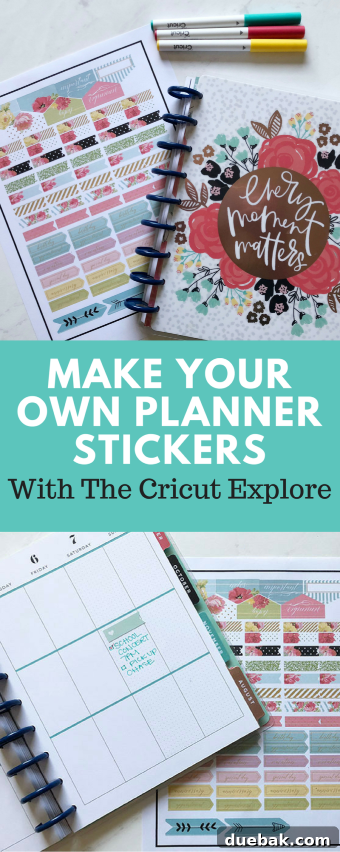 Pinterest-friendly vertical image showcasing various custom-made planner stickers and a call to action to save the idea for later.