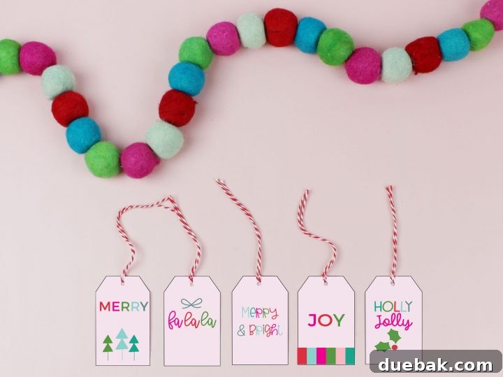 Looking for other color schemes? Get some bright and colorful printable gift tags! I am loving the pink, red, and green color scheme while still being very Christmas-y.