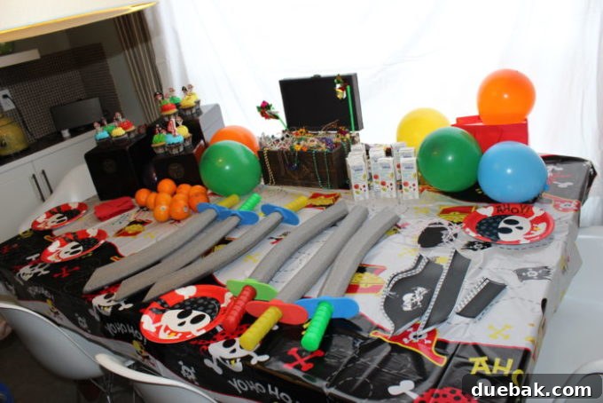 Pirate Birthday Party Decor with skull and crossbones flag