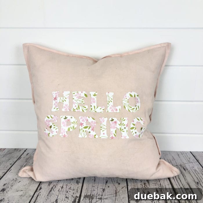 Hello Spring Pillow with Patterned Iron On Vinyl from Cricut