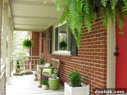 Porch floor painted with subtle tone-on-tone stripes