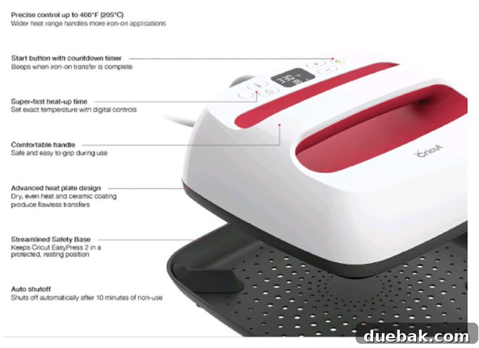 Effortless Iron-On Perfection 4 The Cricut EasyPress 2 heating up, displaying its digital temperature and timer controls