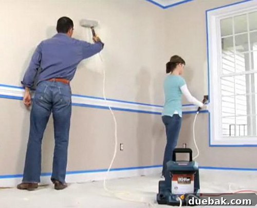 RYOBI Duet Power Paint System in action, showing a roller attachment