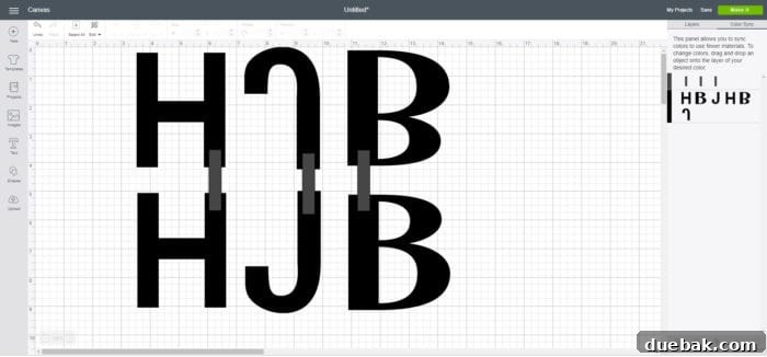 Step-by-step guide for designing leather monogram charms in Cricut Design Space, showing initial text and rectangle placement.