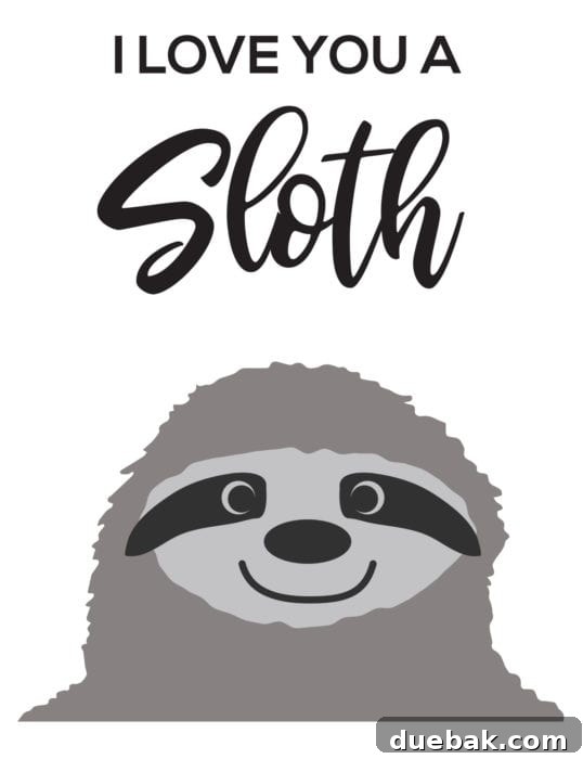 Hand-drawn sloth design for DIY Valentine's crafts