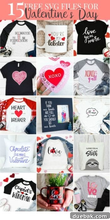 Collage of 15 free Valentine's Day SVG files from various bloggers