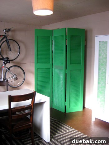 Close-up of a DIY screen in the basement