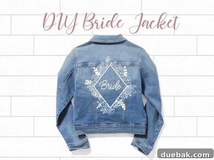 A stunning custom bridal denim jacket featuring a floral frame design made with iron-on vinyl.