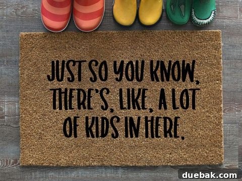 Funny door mats crafted using iron-on vinyl for stenciling, a clever technique.