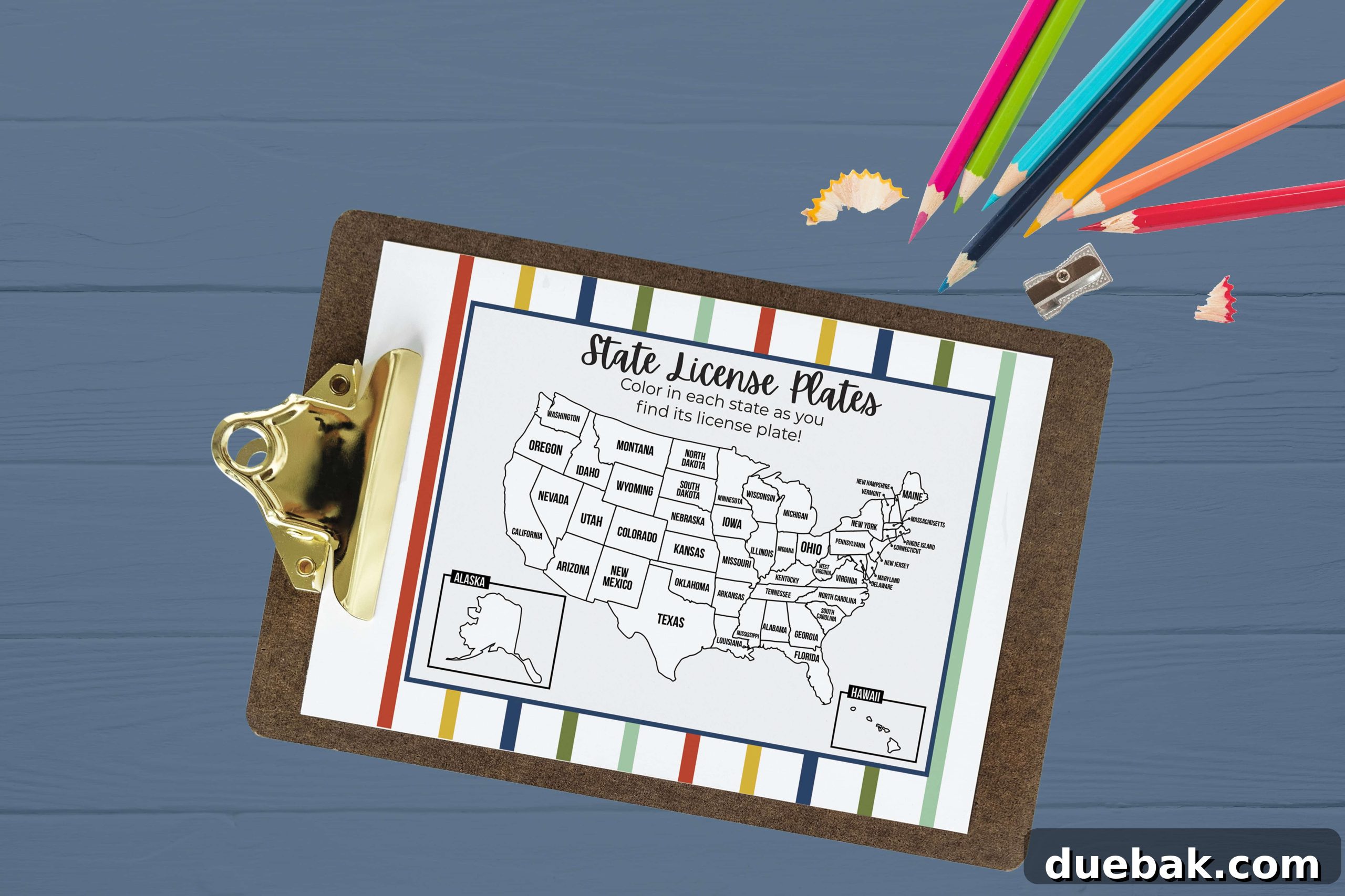 Children excitedly playing with the printable license plate game on a map of the United States.