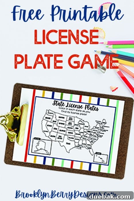 Pin for Pinterest: Printable License Plate Game for US and Canada Road Trips.