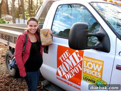 Home Depot cashier rubbing pregnant belly during DIY shopping