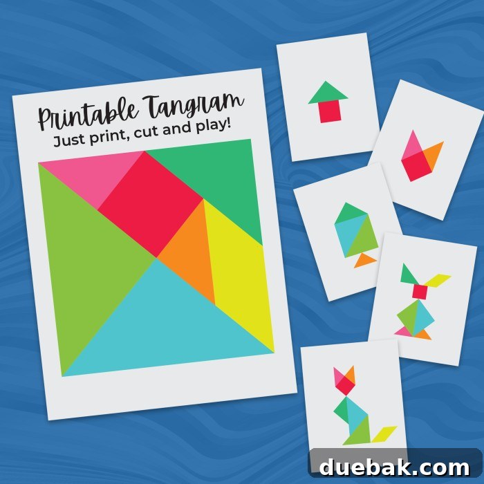 Various magnetic tangram pieces arranged into a bird shape on a blue cookie sheet, with additional pieces ready for use.