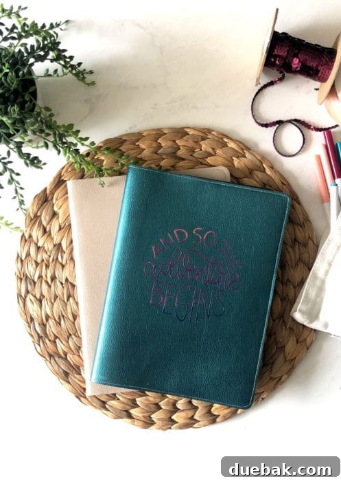 DIY leather journal cover with Cricut and iron on vinyl