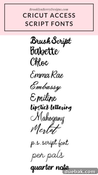 Essential Cricut Access Fonts for Every Crafter 6 Visual showcase of the best Cricut Access script fonts, ideal for elegant and connected lettering projects.