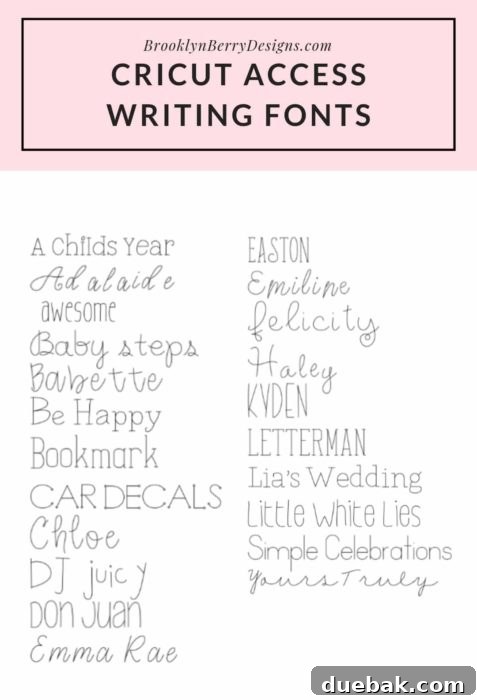 Essential Cricut Access Fonts for Every Crafter 8 Collection of the best Cricut Access writing fonts, ideal for pen, engraving, and foil tools.