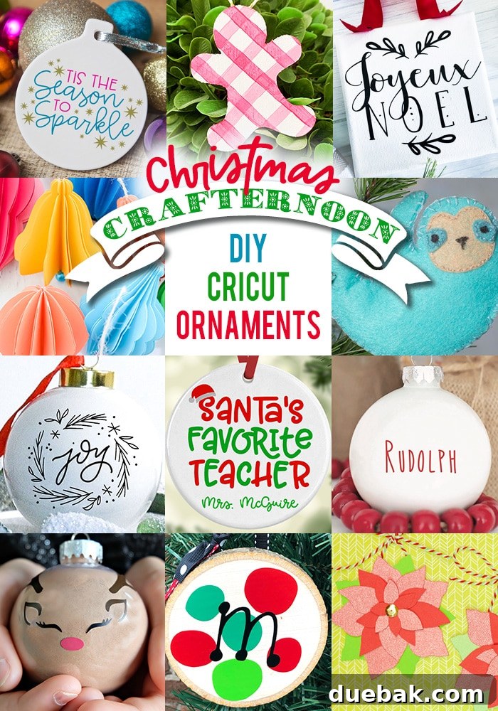 A collection of various handmade Christmas ornaments, including a sloth, snowflakes, and festive signs.