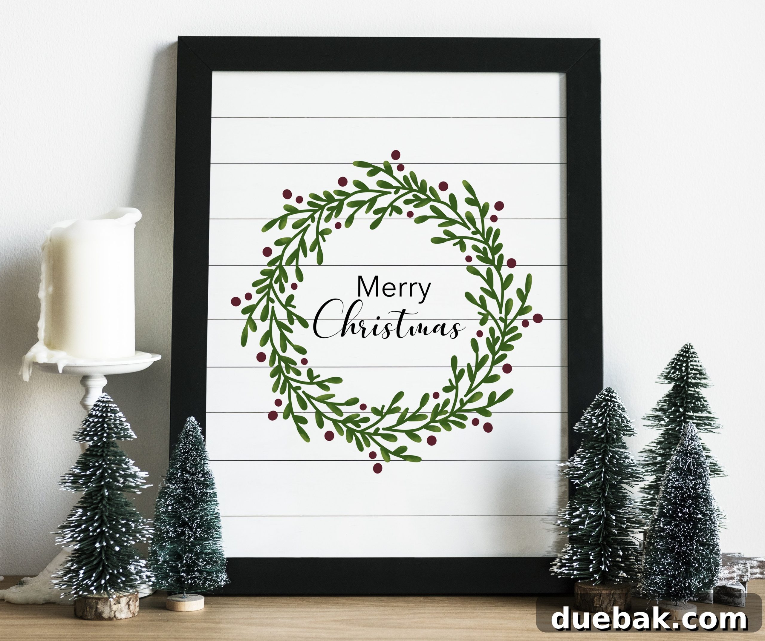 Cozy Farmhouse Christmas greeting art featuring a rustic wreath and shiplap background