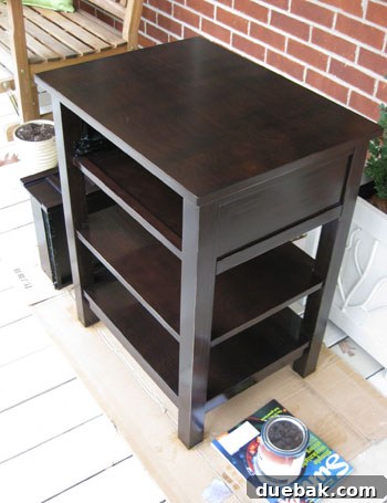 Waterproofed nightstand ready for vanity conversion