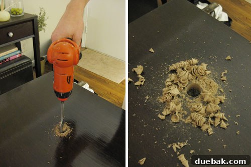 Drilling the sink drain hole with a hole boring bit