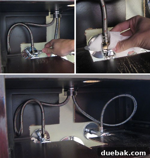 Connecting faucet hoses to bathroom plumbing