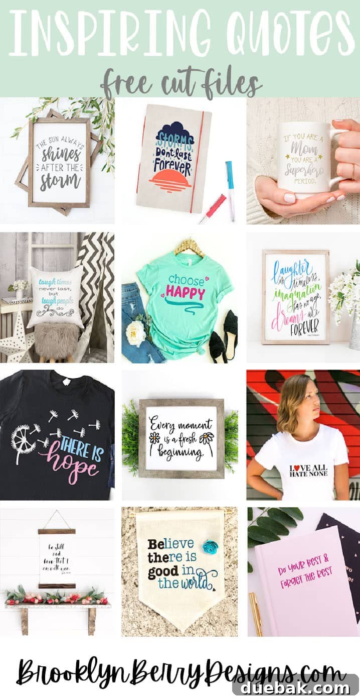 Free Motivational SVG Designs 4 A vibrant collection of inspirational quotes and design elements for crafting, showcasing the versatility of free SVG files for positive messaging and DIY projects.