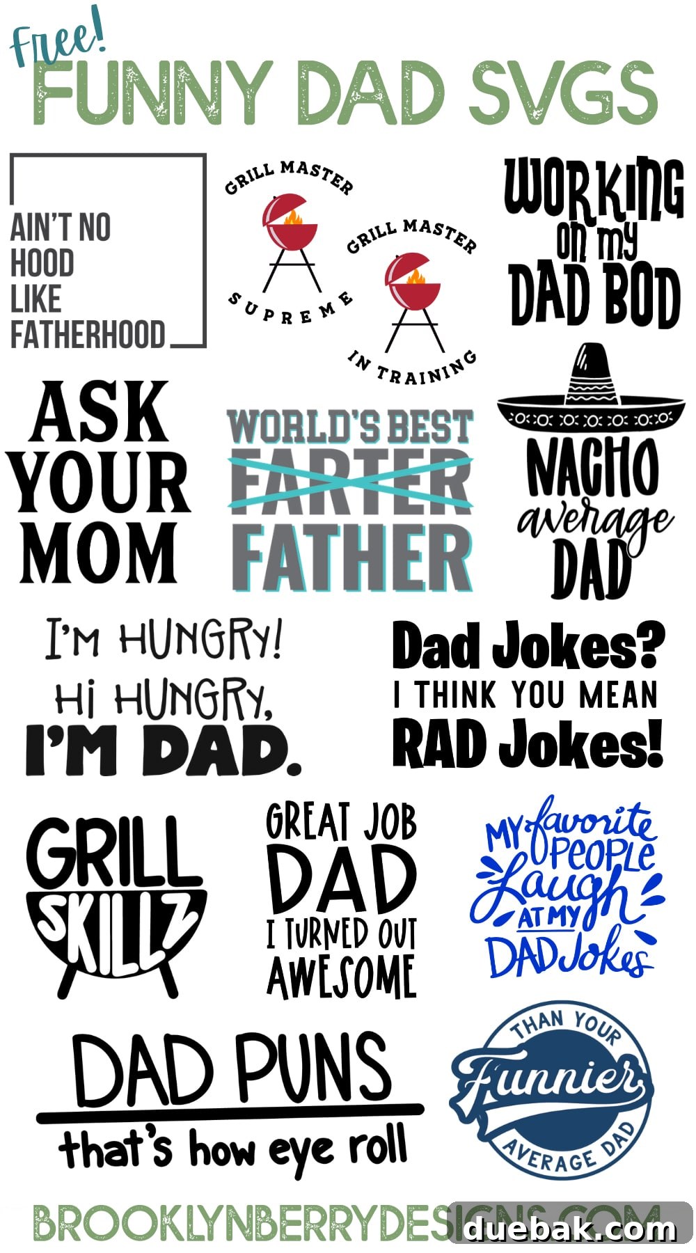 Collection of 12 Free Funny Dad SVG Designs for Father's Day